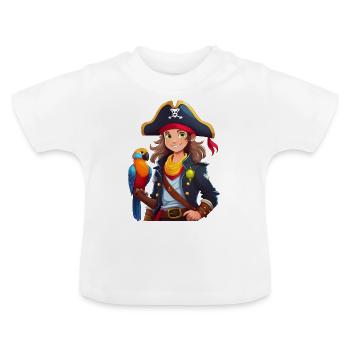 Cute Female Pirate with Parrot (Female Pirate) - Baby Organic T-Shirt with Round Neck - white - Front