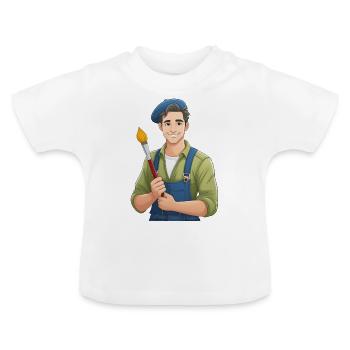 Künstler mit Pinsel - Baby Bio-T-Shirt mit Rundhals - Weiß - Vorne