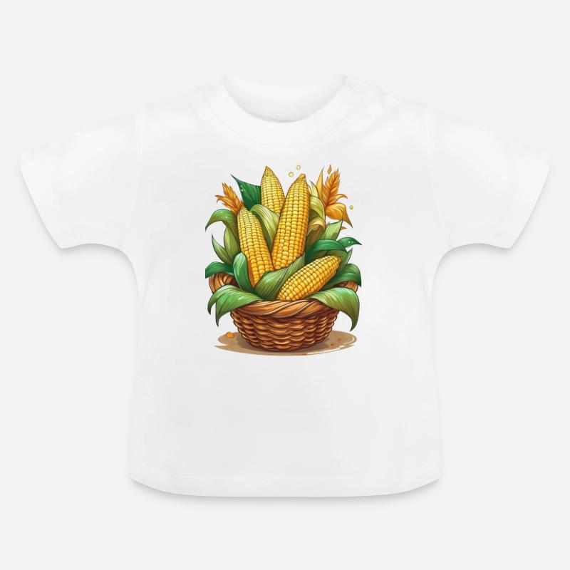 Épis de maïs dans un panier en osier - T-shirt bio col rond Bébé - blanc