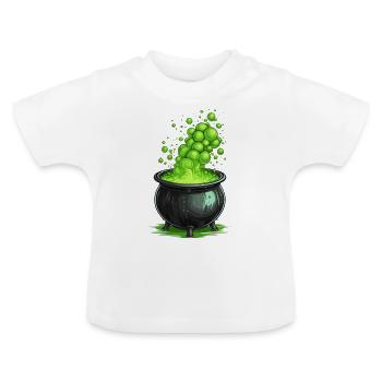 Witch's cauldron with green magic potion - Baby Organic T-Shirt with Round Neck - white - Front