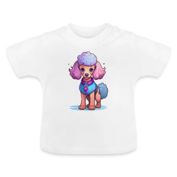 Illustration de caniche en rose et violet - T-shirt bio col rond Bébé - blanc - Devant