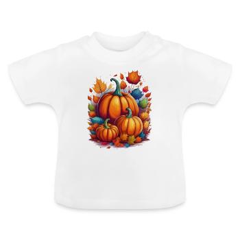 Kürbisse umgeben von buntem Laub – Herbst - Baby Bio-T-Shirt mit Rundhals - Weiß - Vorne