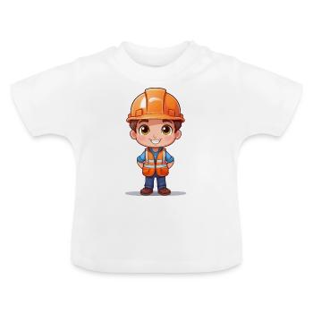 Ouvrier du bâtiment avec casque et gilet de sécurité - T-shirt bio col rond Bébé - blanc - Devant
