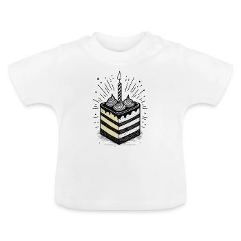 Morceau de gâteau avec une bougie pour l’anniversaire - T-shirt bio col rond Bébé - blanc - Devant