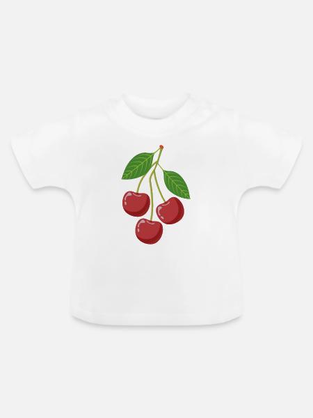 Kirschen am Zweig - Baby Bio-T-Shirt mit Rundhals - Weiß