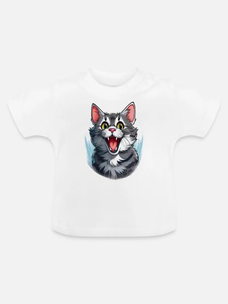 Ein Kater voller Begeisterung - Baby Bio-T-Shirt mit Rundhals - Weiß