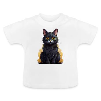 Schwarzer Kater - Baby Bio-T-Shirt mit Rundhals - Weiß - Vorne