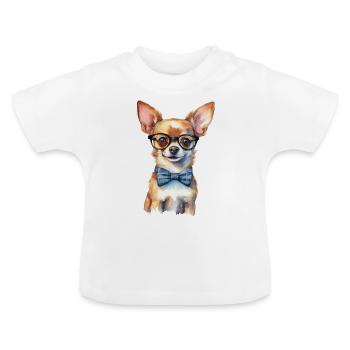 Un chihuahua avec des lunettes et un nœud papillon - T-shirt bio col rond Bébé - blanc - Devant