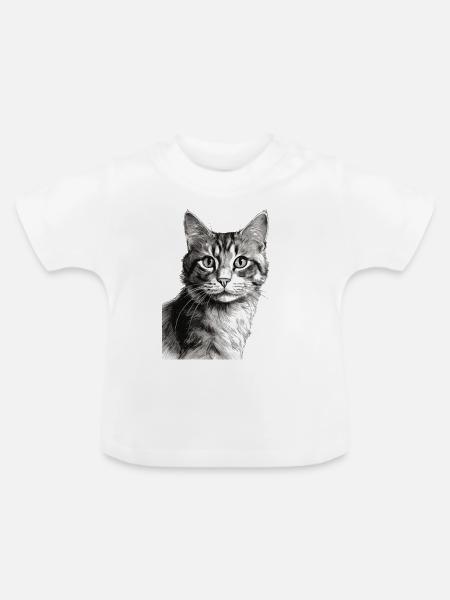 Schwarz weiß Zeichnung einer Katze - Baby Bio-T-Shirt mit Rundhals - Weiß