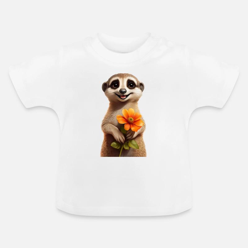 Suricate avec fleur - T-shirt bio col rond Bébé - blanc