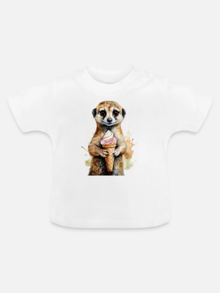Erdmännchen, das ein Eis isst - Baby Bio-T-Shirt mit Rundhals - Weiß