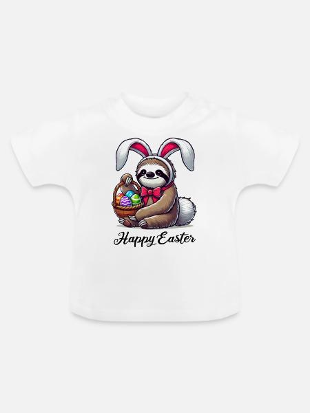 faultier ostern - Baby Bio-T-Shirt mit Rundhals - Weiß