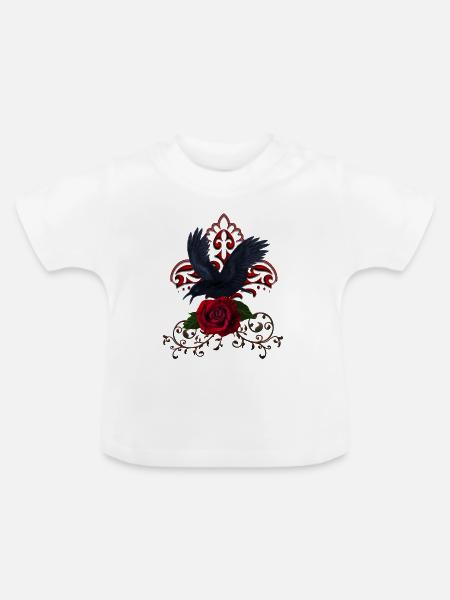 Wundervoller Rabe mit Rose - Baby Bio-T-Shirt mit Rundhals - Weiß