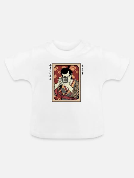 Kameramann im Kimono Hanami - Baby Bio-T-Shirt mit Rundhals - Weiß