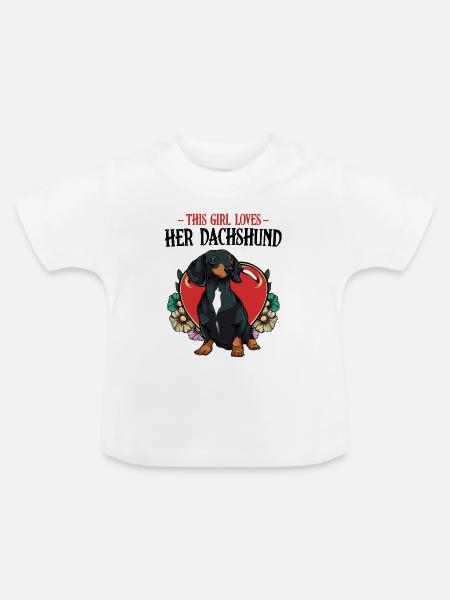 Dackel Herz Blumen Motiv - Baby Bio-T-Shirt mit Rundhals - Weiß