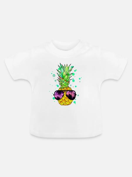 Ananas mit cooler Beach Sonnenbrille - Baby Bio-T-Shirt mit Rundhals - Weiß