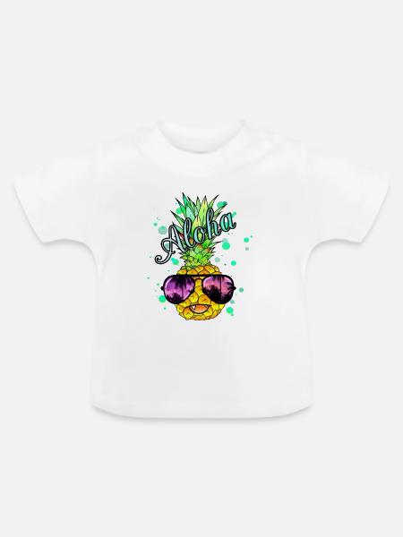 Vampir Ananas mit cooler Sonnenbrille - Baby Bio-T-Shirt mit Rundhals - Weiß