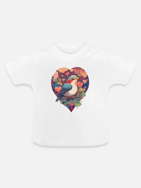 Vogel mit Herz - Baby Bio-T-Shirt mit Rundhals - Weiß