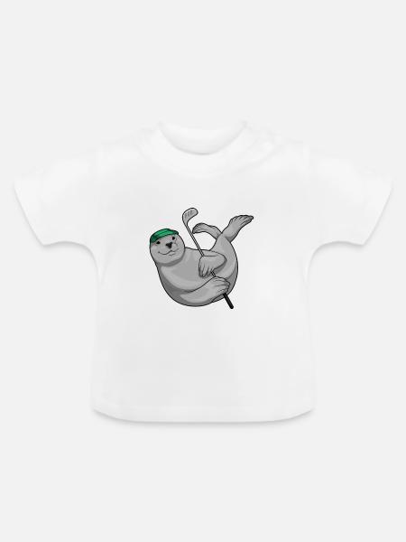 Seehund Golf Golfschläger - Baby Bio-T-Shirt mit Rundhals - Weiß