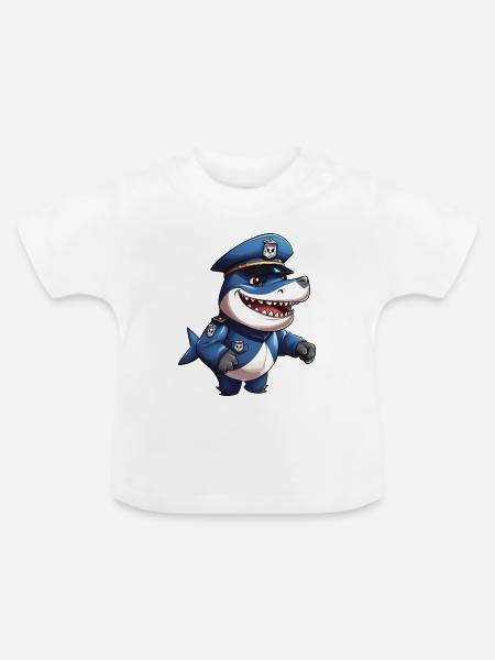 Hai Polizei - Baby Bio-T-Shirt mit Rundhals - Weiß