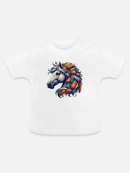 Pferd - Baby Bio-T-Shirt mit Rundhals - Weiß