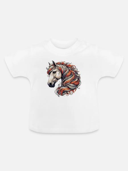 Pferd - Baby Bio-T-Shirt mit Rundhals - Weiß