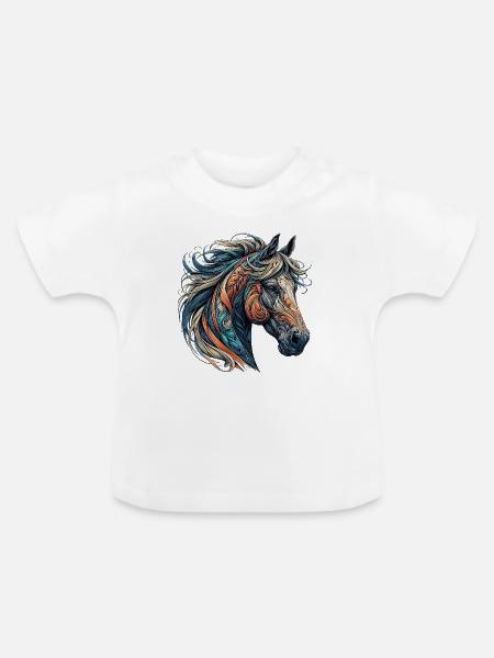 Pferd - Baby Bio-T-Shirt mit Rundhals - Weiß