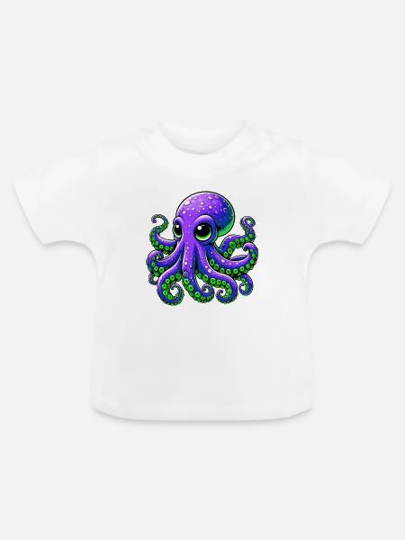 Krake - Baby Bio-T-Shirt mit Rundhals - Weiß