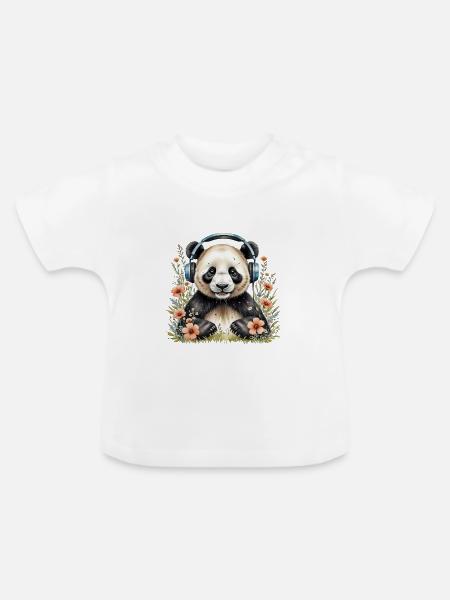 Pandas und Musik - Baby Bio-T-Shirt mit Rundhals - Weiß