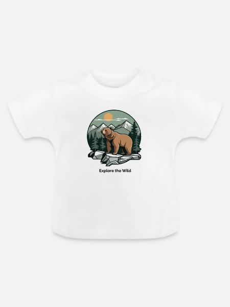 Bär in Berglandschaft Logo - Baby Bio-T-Shirt mit Rundhals - Weiß