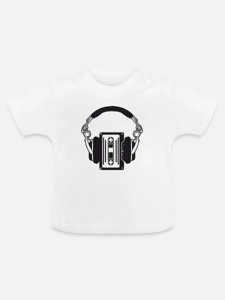 Retro-Kopfhörer mit Boho-Kassetten - Baby Bio-T-Shirt mit Rundhals - Weiß