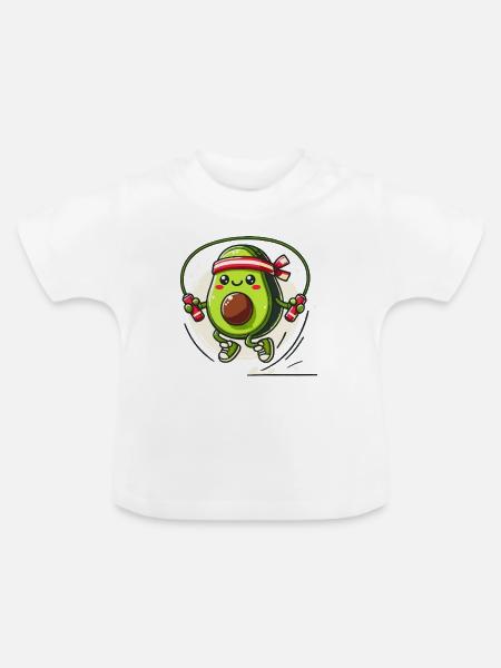 Jumping Avocado Workout Spaß - Baby Bio-T-Shirt mit Rundhals - Weiß
