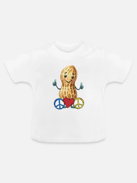 Erdnuss Peace Herz Frieden - Baby Bio-T-Shirt mit Rundhals - Weiß