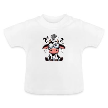 Funny Confused Cow Cartoon Clumsy Googly Eyes - Baby Organic T-Shirt with Round Neck - white - Front