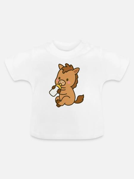 Pfohlen mit Milchflasche - Baby Bio-T-Shirt mit Rundhals - Weiß