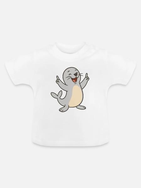 Fröhliche Robbe - Baby Bio-T-Shirt mit Rundhals - Weiß