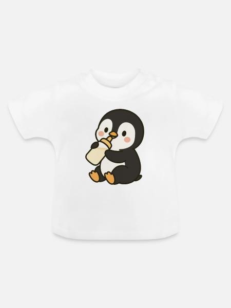 Fläschchen-Pinguin - Baby Bio-T-Shirt mit Rundhals - Weiß