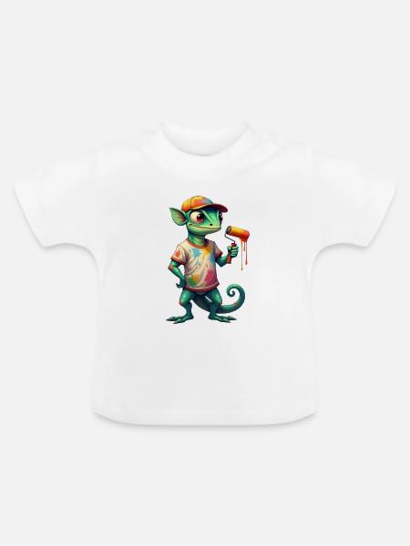 Chameleon als Maler - Baby Bio-T-Shirt mit Rundhals - Weiß