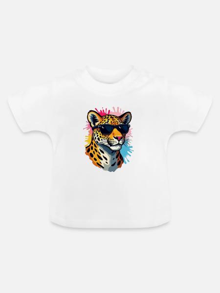 Chill Panther mit Sonnenbrille - Baby Bio-T-Shirt mit Rundhals - Weiß