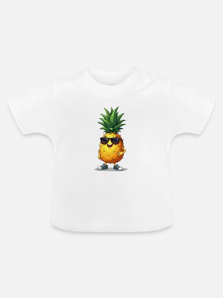 Sonnenbrillen-Pineapple Spaßmotiv - Baby Bio-T-Shirt mit Rundhals - Weiß