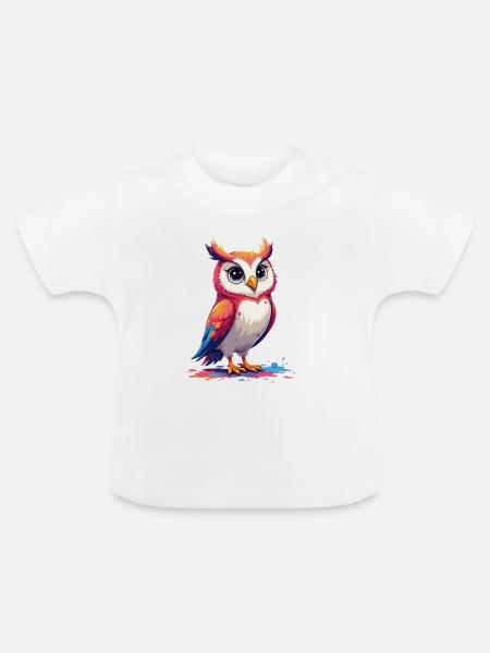 Verspielte bunte Eule Illustration - Baby Bio-T-Shirt mit Rundhals - Weiß
