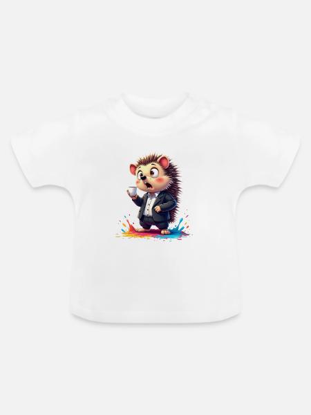 Business-Hedgehog mit Kaffeetasse - Baby Bio-T-Shirt mit Rundhals - Weiß