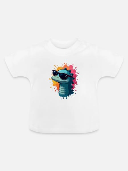 Cool Dino mit Sonnenbrille - Baby Bio-T-Shirt mit Rundhals - Weiß