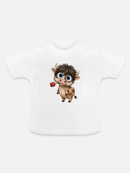 Kuschelige Kuh mit Tulpe - Baby Bio-T-Shirt mit Rundhals - Weiß