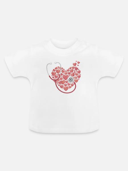 Herzstethoskop Herzen Muster - Baby Bio-T-Shirt mit Rundhals - Weiß