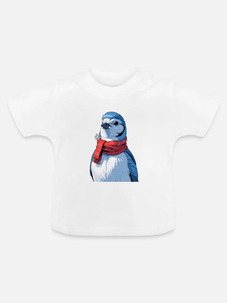 Wintervogel mit rotem Schal - Baby Bio-T-Shirt mit Rundhals - Weiß