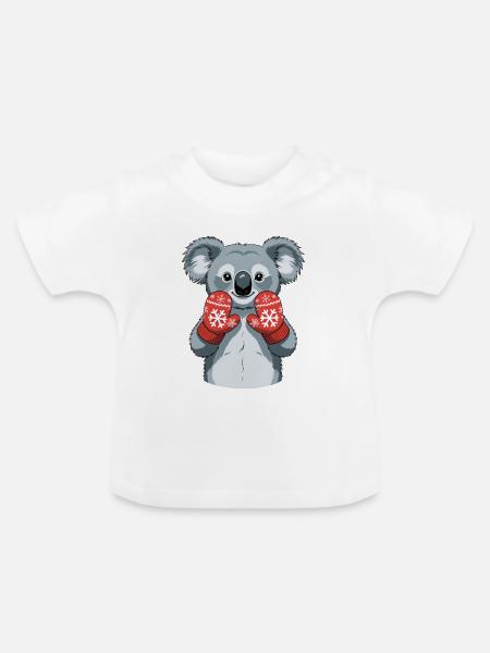 Winterkoala mit roten Handschuhen - Baby Bio-T-Shirt mit Rundhals - Weiß