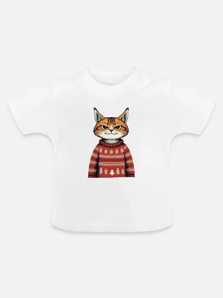 Weihnachtskatze - Baby Bio-T-Shirt mit Rundhals - Weiß