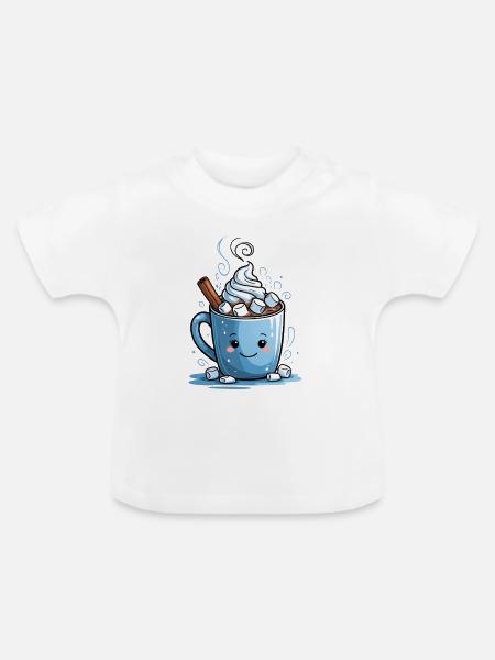 Kuscheliger Kakao-Mug mit Marshmallows - Baby Bio-T-Shirt mit Rundhals - Weiß