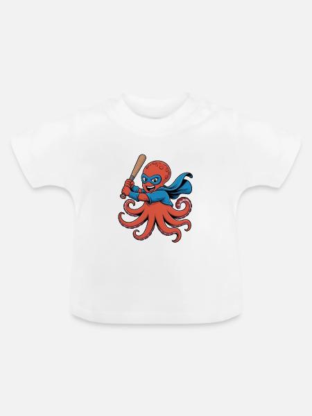 Baseball Oktopus Superheld - Baby Bio-T-Shirt mit Rundhals - Weiß